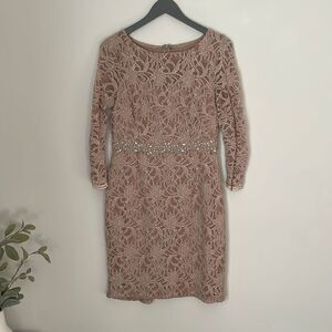 Jackie Jon Lace Overlay Dress-Size 10 Beige‎